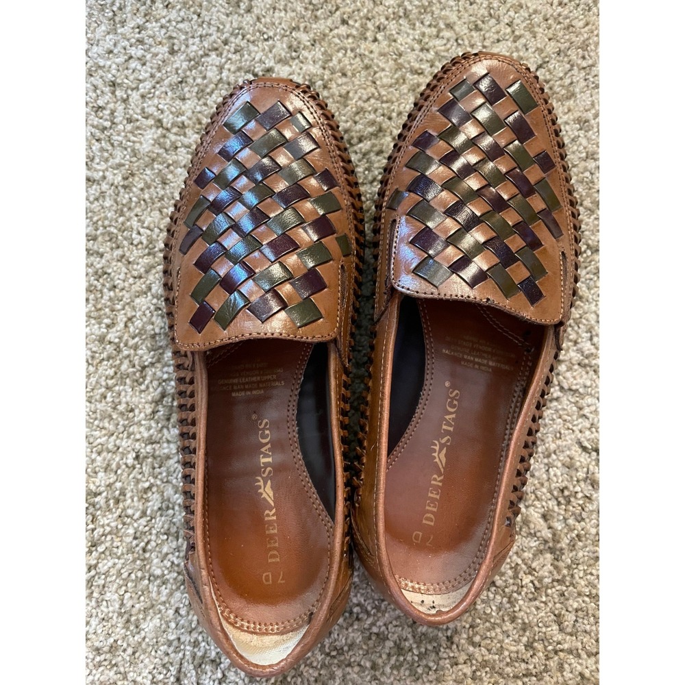 Mens Huarache Woven Leather Loafers Tan Brown Slip On Shoes 7 Eclectic Grandpa